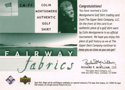 Colin Montgomerie Fairway Fabrics 2002 Golf Upper Deck Real Shirt Relic Card