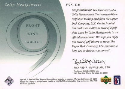 Colin Montgomerie Front 9 Fabric 2002 Upper Deck Authentic Shirt Card