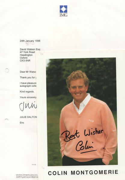 Colin Montgomerie Hand Signed Large Photo & COA Letter