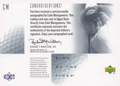 Colin Montgomerie Sign Of The Times Hand Signed 2001 SP Golf Autograph Card
