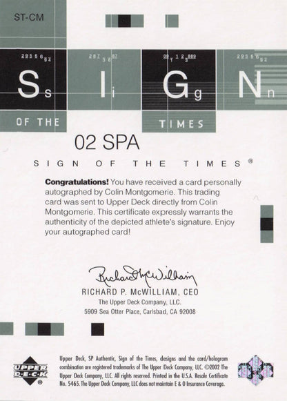 Colin Montgomerie Sign Of The Times Hand Signed 2002 SP Golf Autograph Card