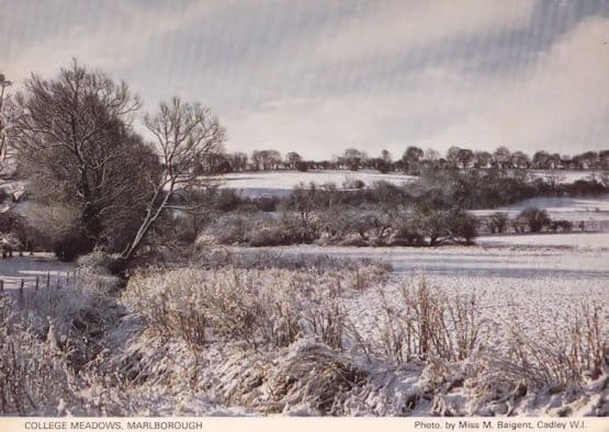 College Meadows at Christmas Snow Marlborough Wilts Postcard