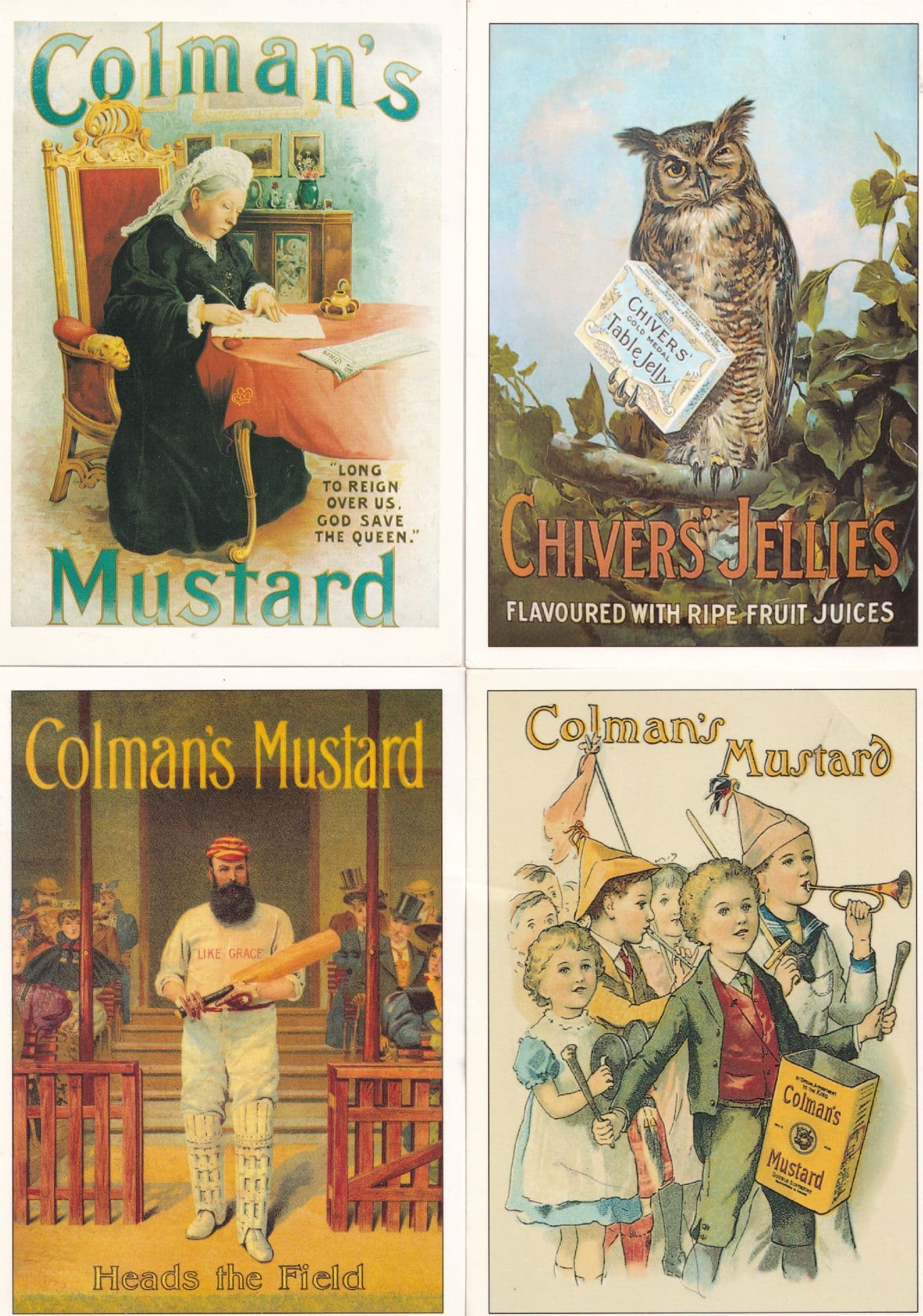 Colmans Mustard Owl Jelly 4x Reproduction Advertising Postcard s