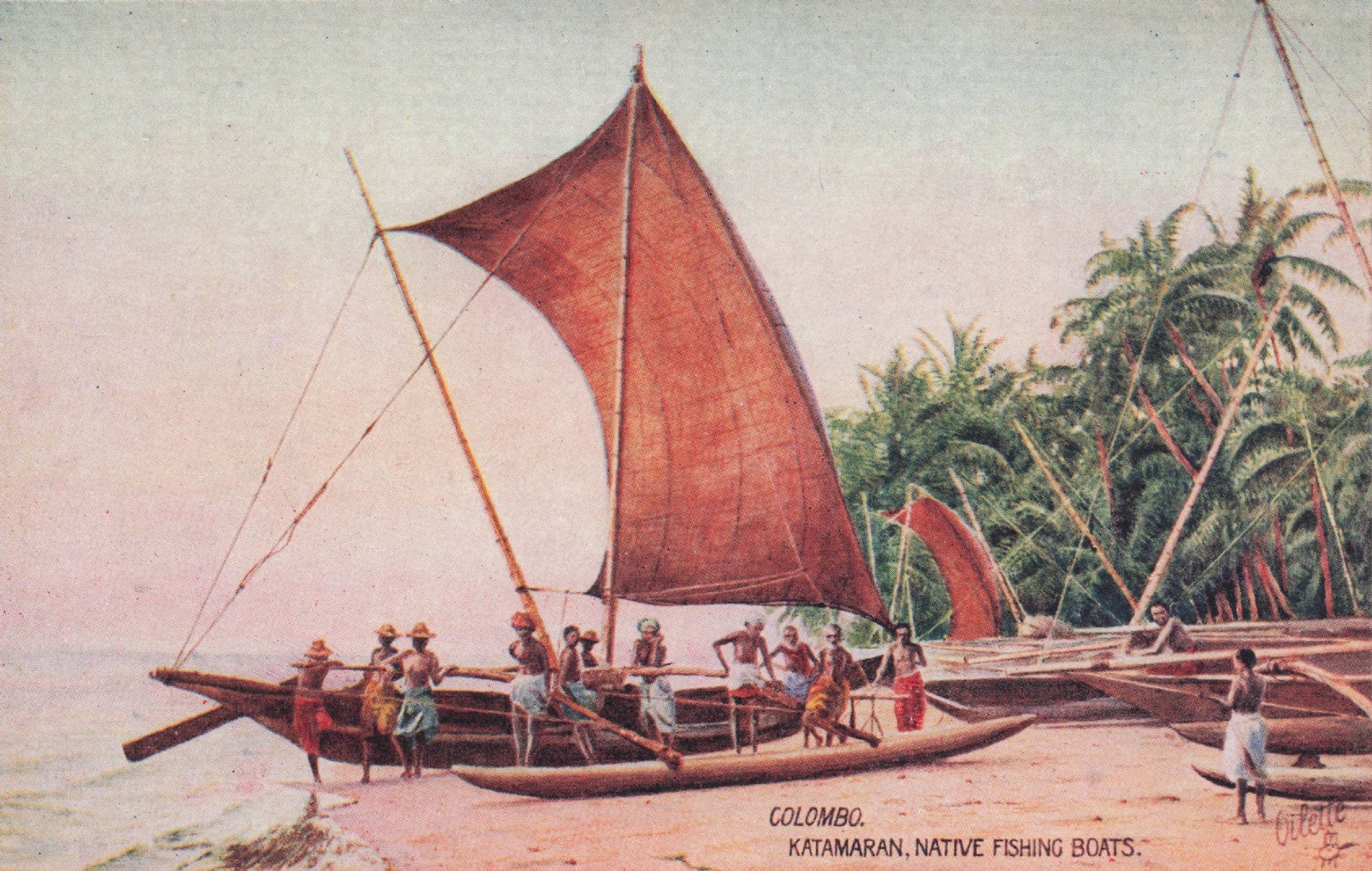 Colombo India Katamaran Fishing Boats Tucks Oilette Old Postcard