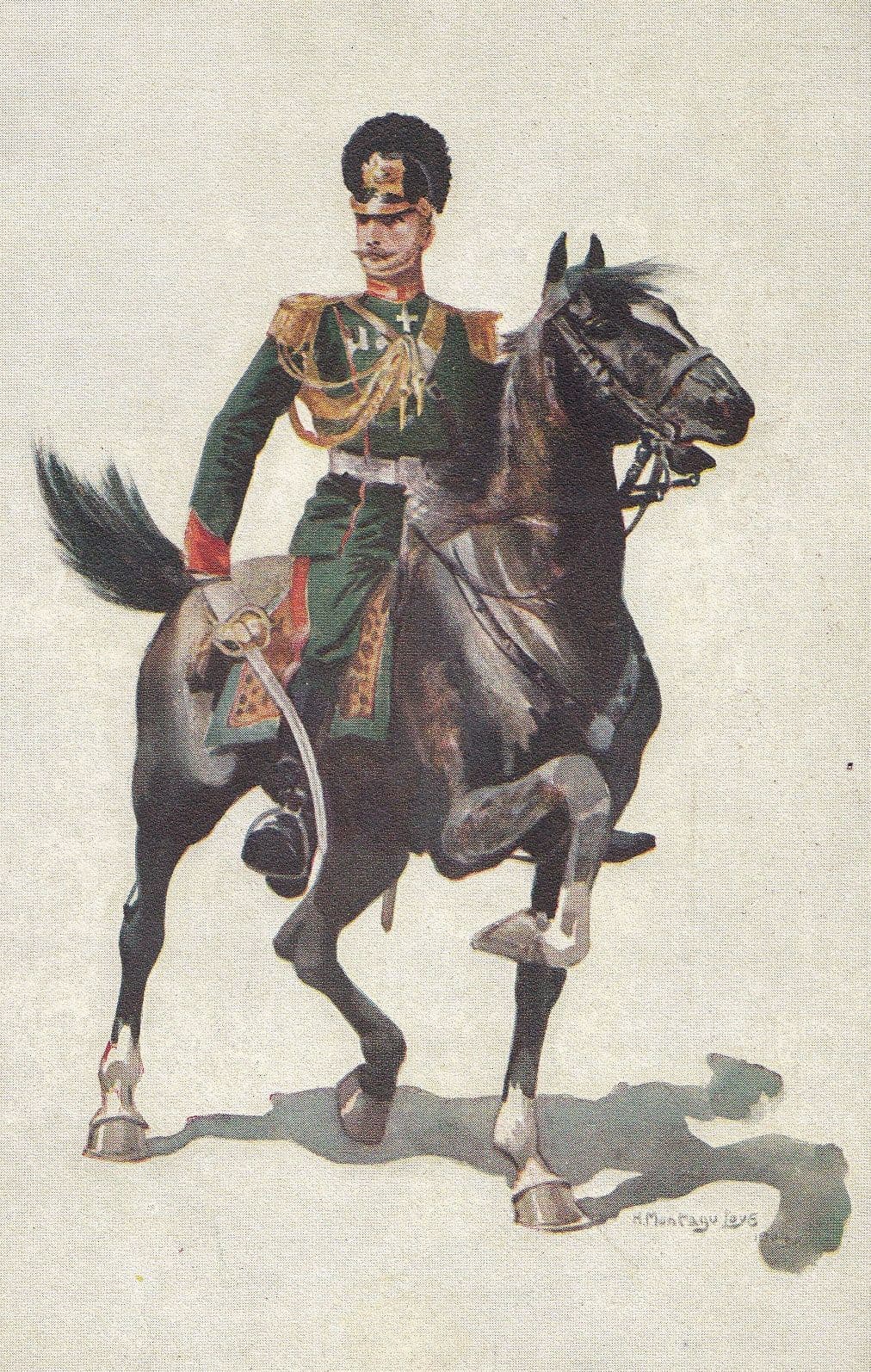 Colonel Russian Horse Grenadier Of The Guard Old Military Uniform Postcard
