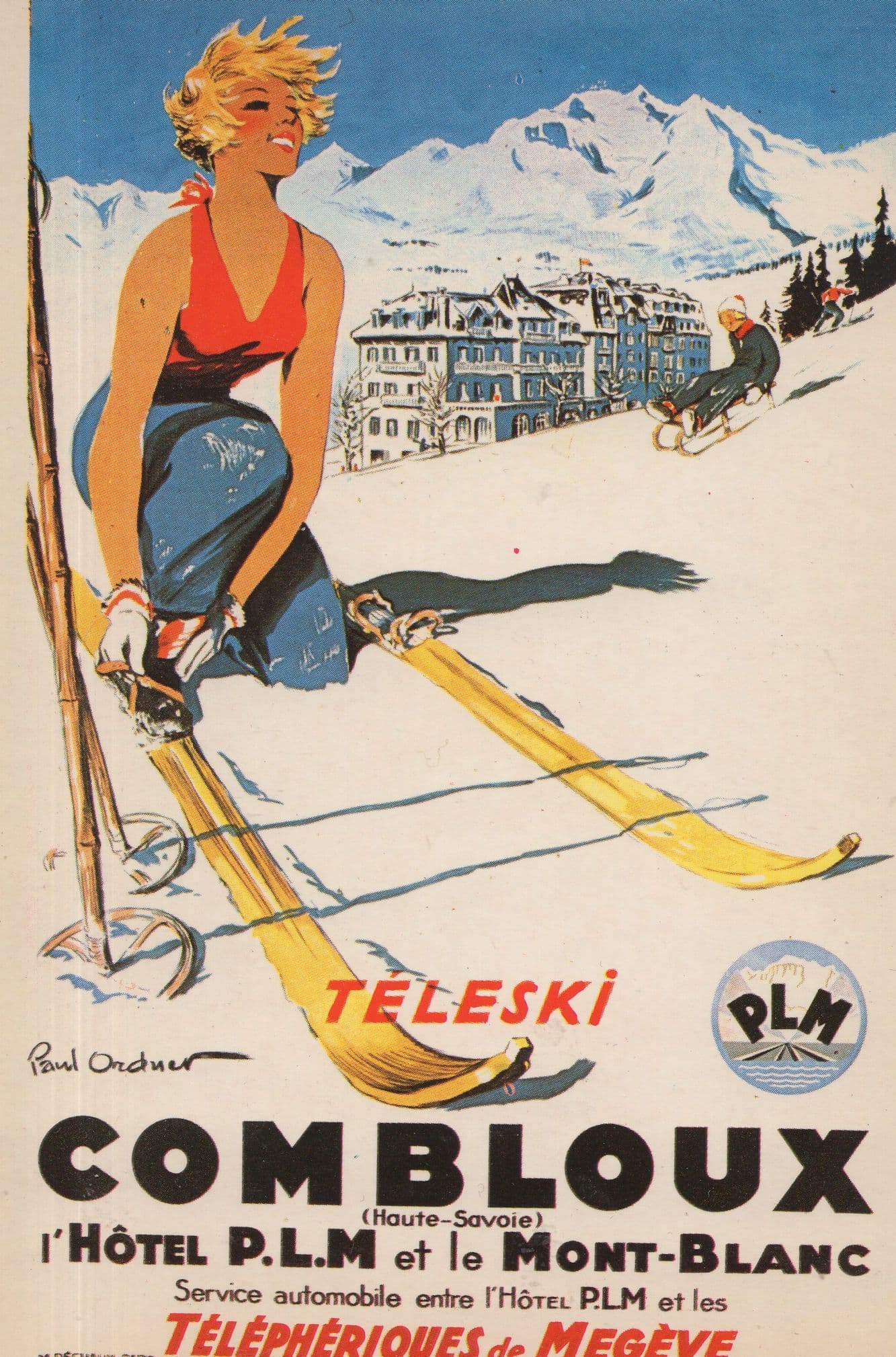 Combloux Teleski French Hotel PLM Skiing Advertising Postcard