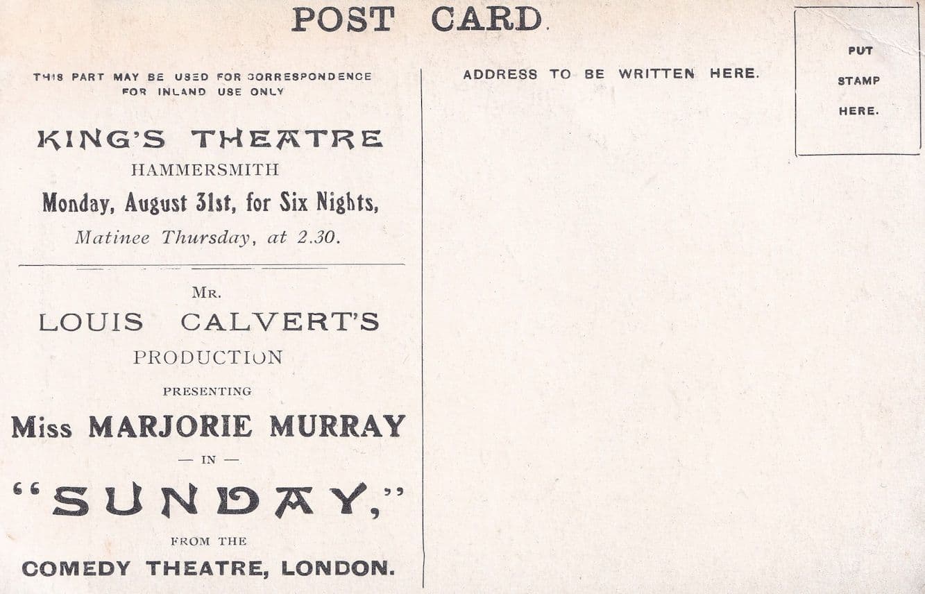 Comedy Theatre London Marjorie Murray Advertising Postcard