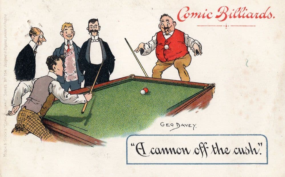 Comic Billiards A Cannon Off The Cushion Trick Shot Old Snooker Comic Postcard