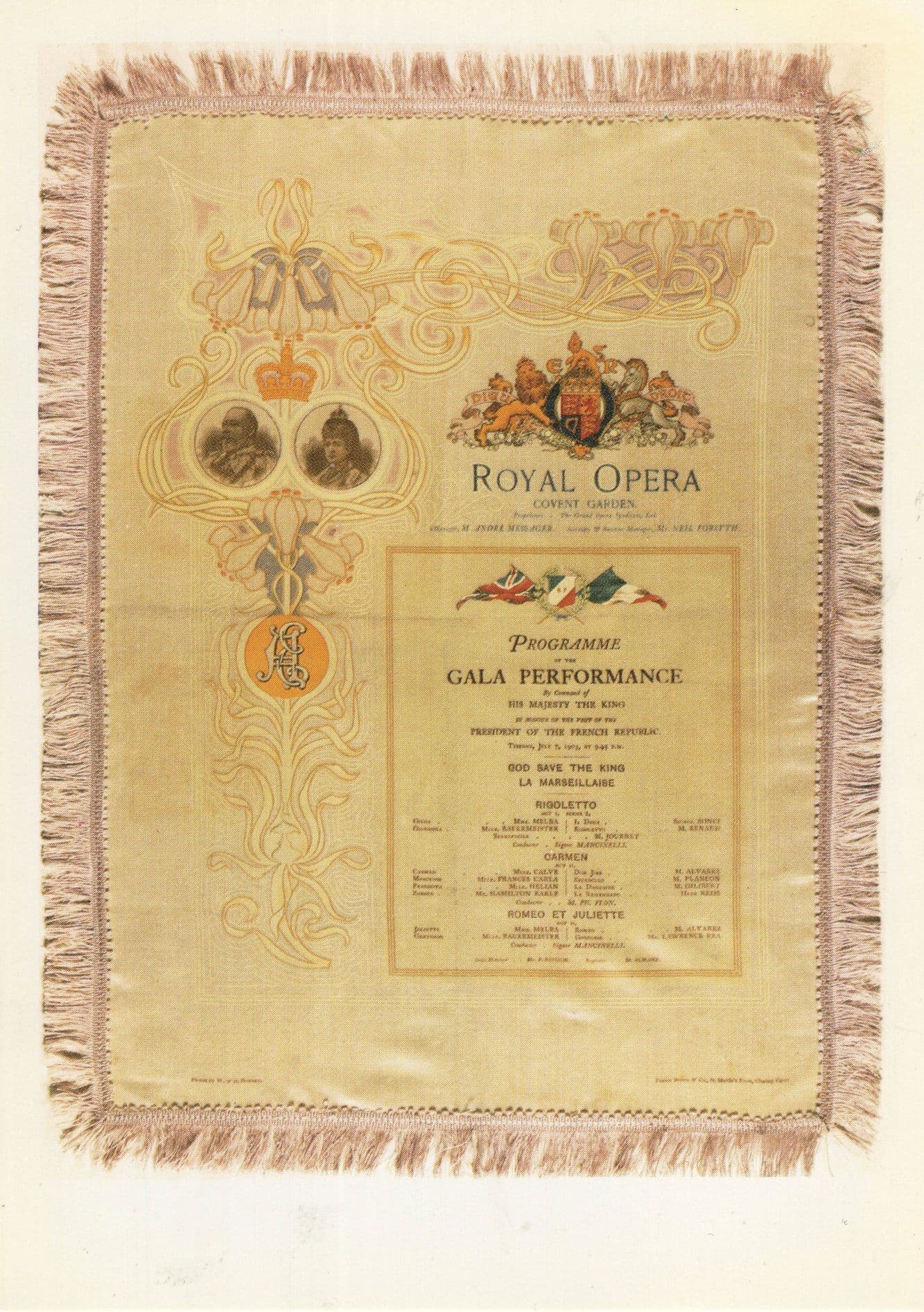 Command Performance 1903 French Republic Satin Programme Postcard