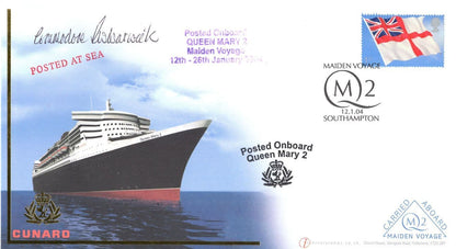 Commodore Warwick HMS Cunard Ship LTD TO 100 Queen Mary 2 Hand Signed FDC