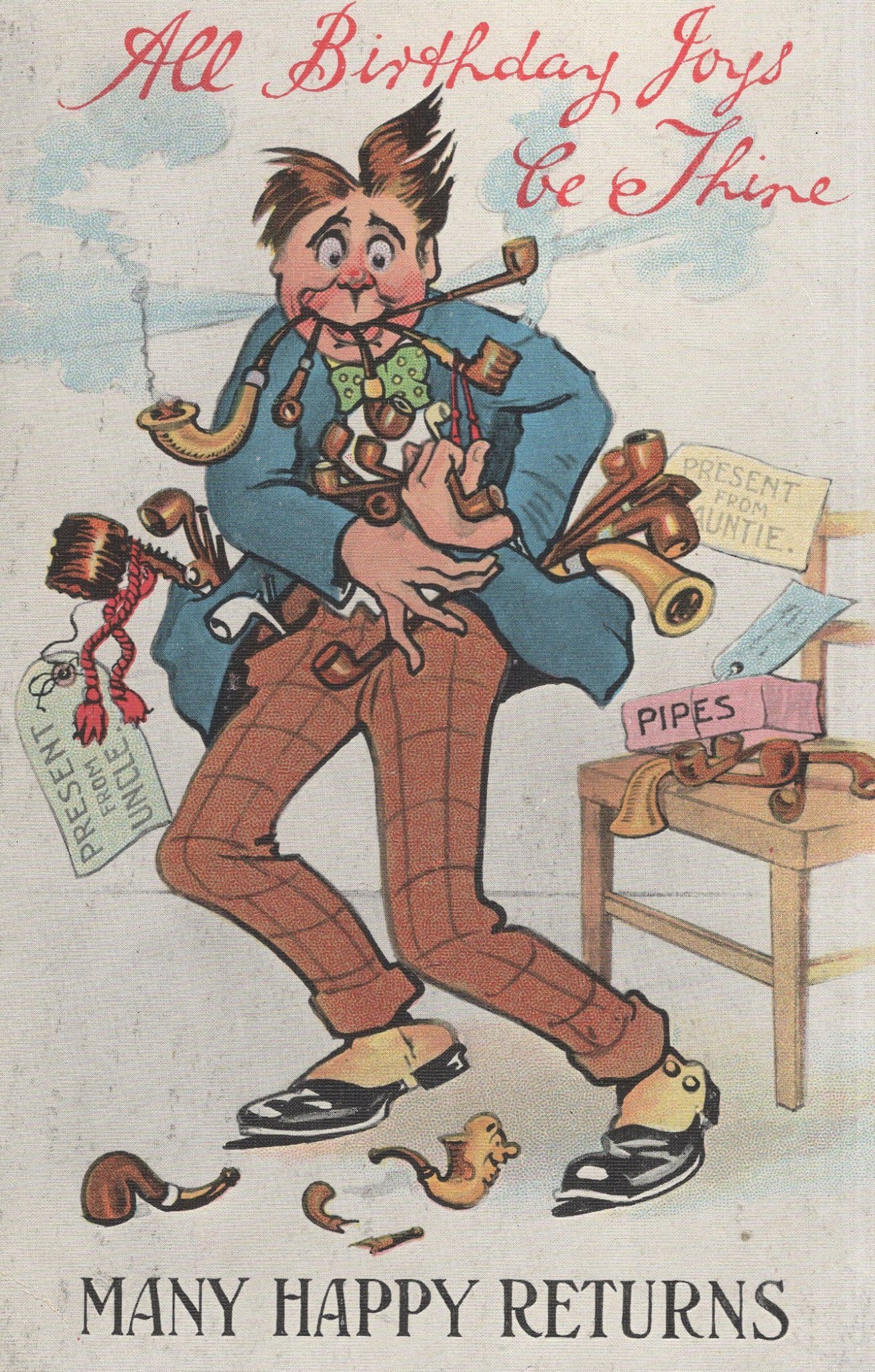 Compulsive Antique Smoking Pipe Collector Hoarder Old Greetings Postcard