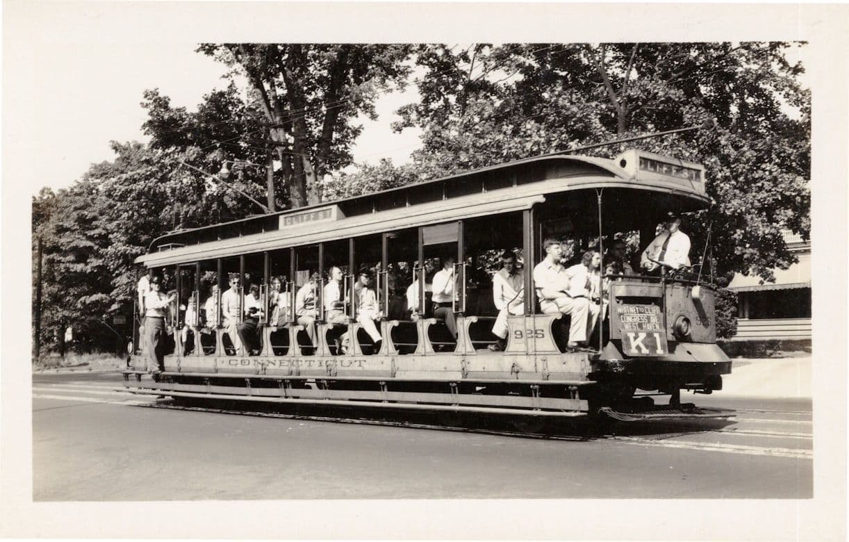 Connecticut Railway Whitney Avenue New Haven Train Tram WW2 USA Postcard