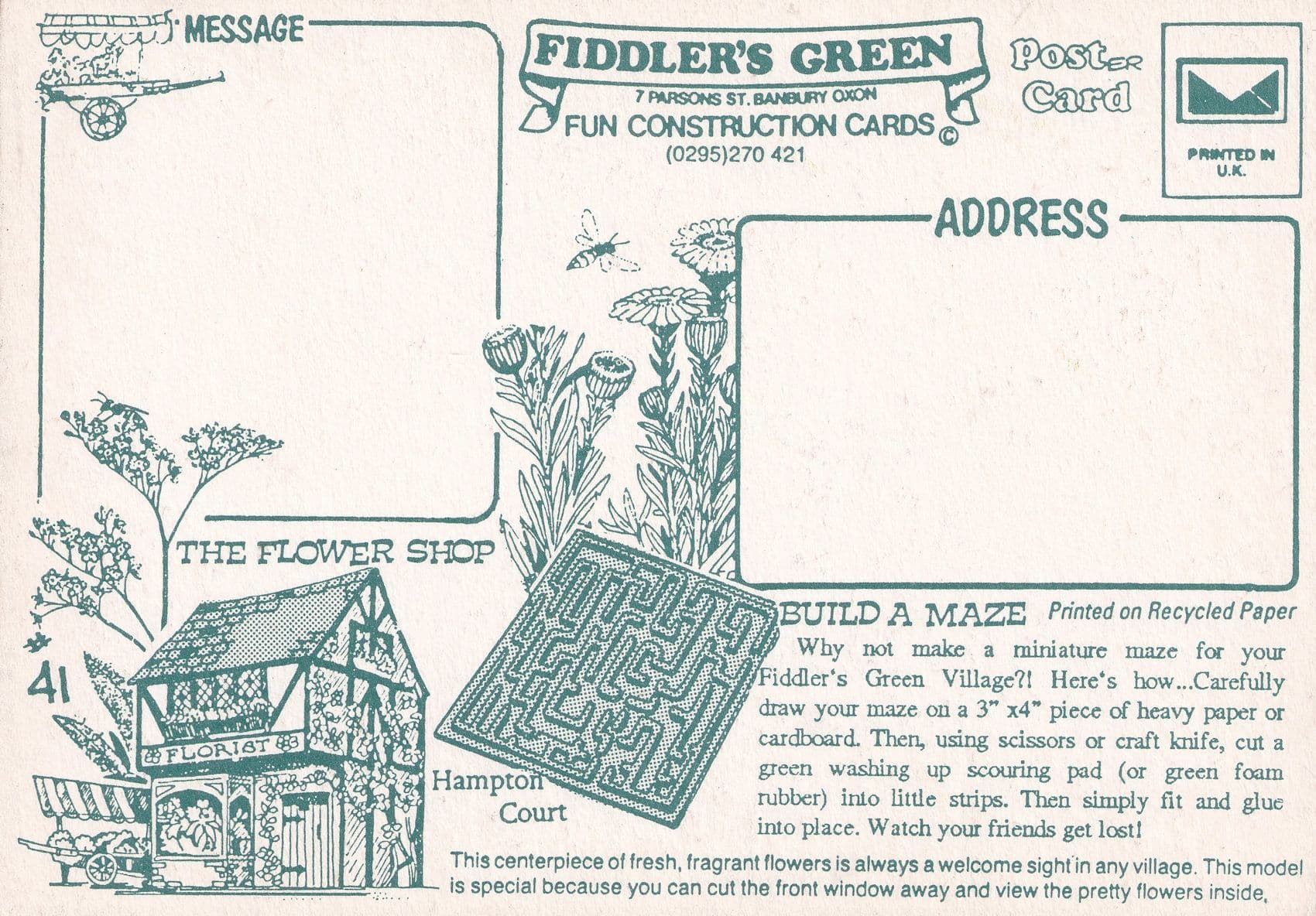 Construct A Flower Shop Maze Unique Cardboard Model Postcard