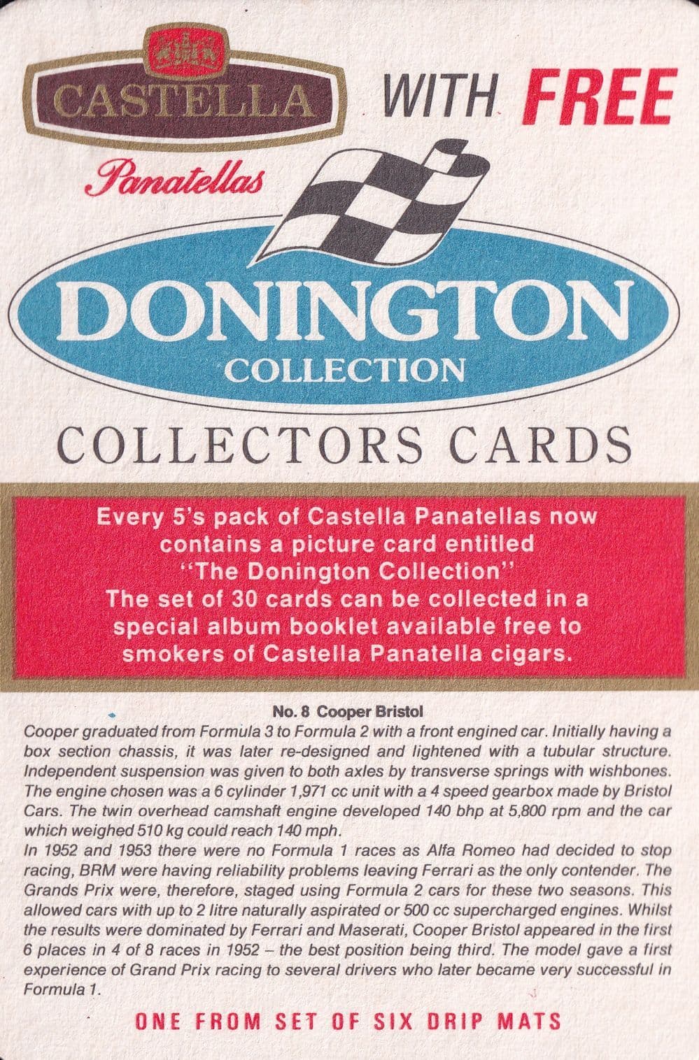 Cooper Bristol Racing Car F1 Motor Race Rare Beer Mat Card