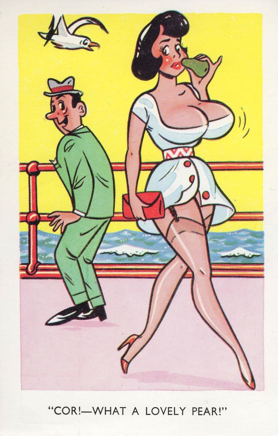 Cor What A Lovely Pair Suspender Tops Sexy Lady Promenade Comic Postcard