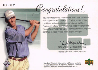 Corey Pavin Course Classics Upper Deck 2002 Real Relic Golf Shirt Card