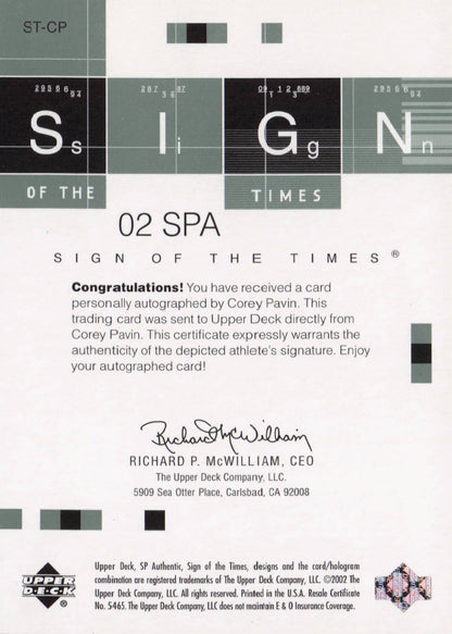Corey Pavin Sign Of The Times Hand Signed 2002 SP Golf Autograph Card