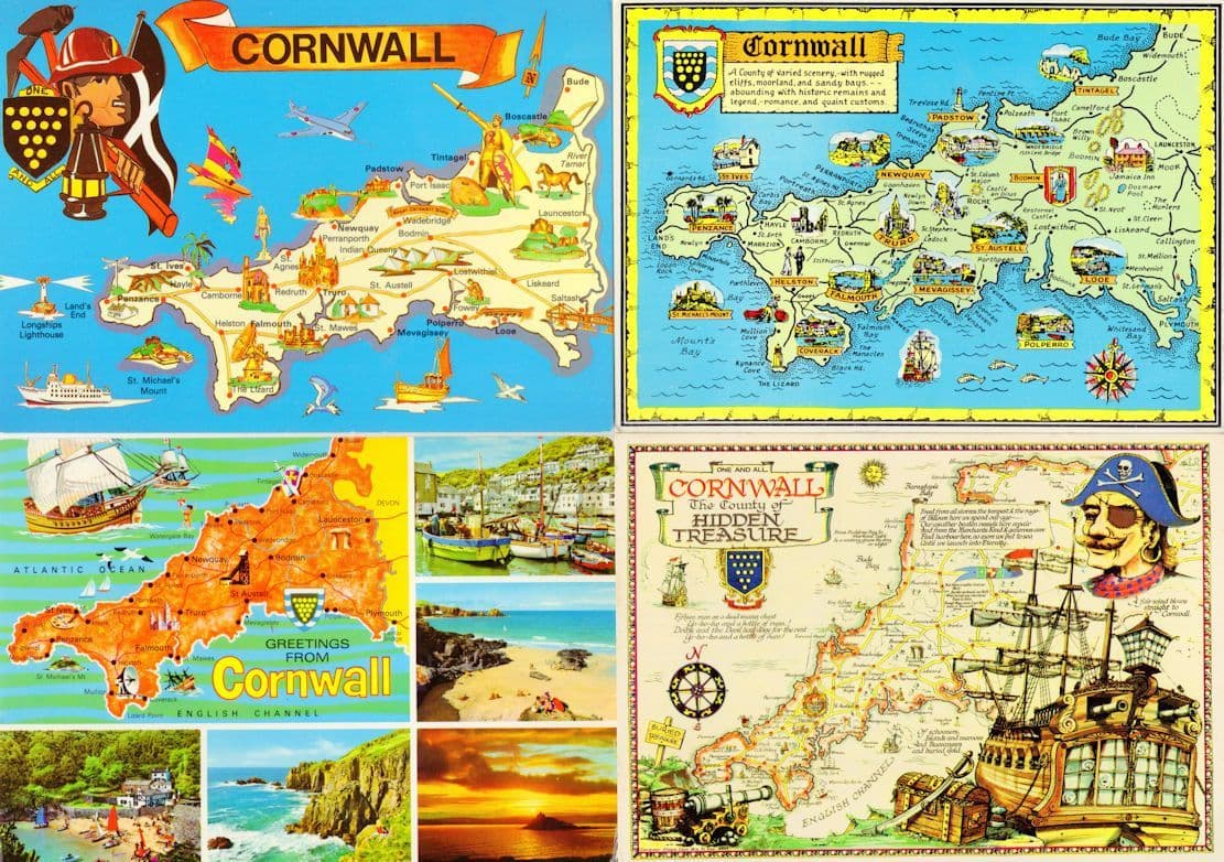 Cornwall Pirates Ships Compasses Boats 4x Map Postcard s