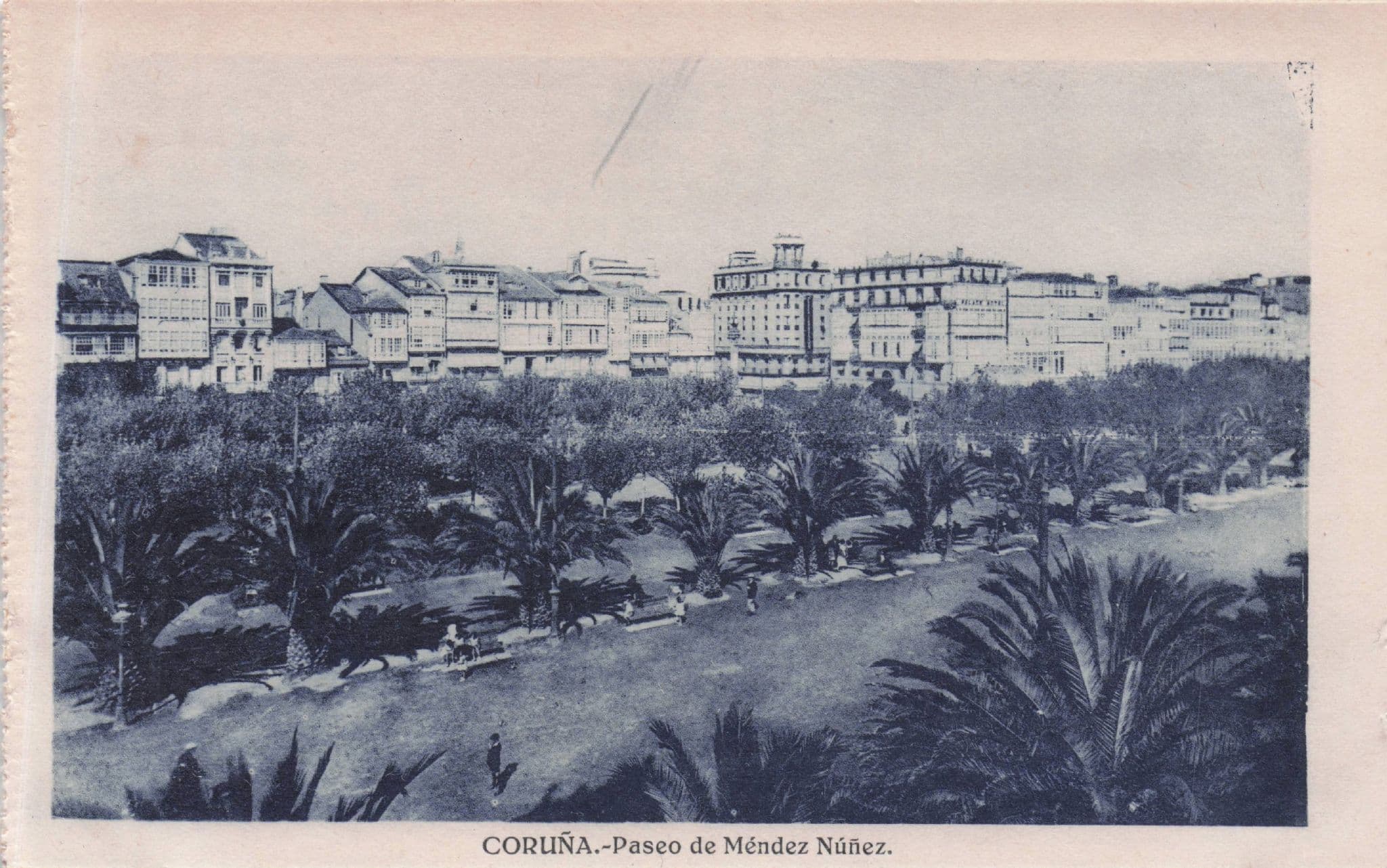 Coruna Pasco De Mendez Nunez Spain Old Blue Tinted Postcard