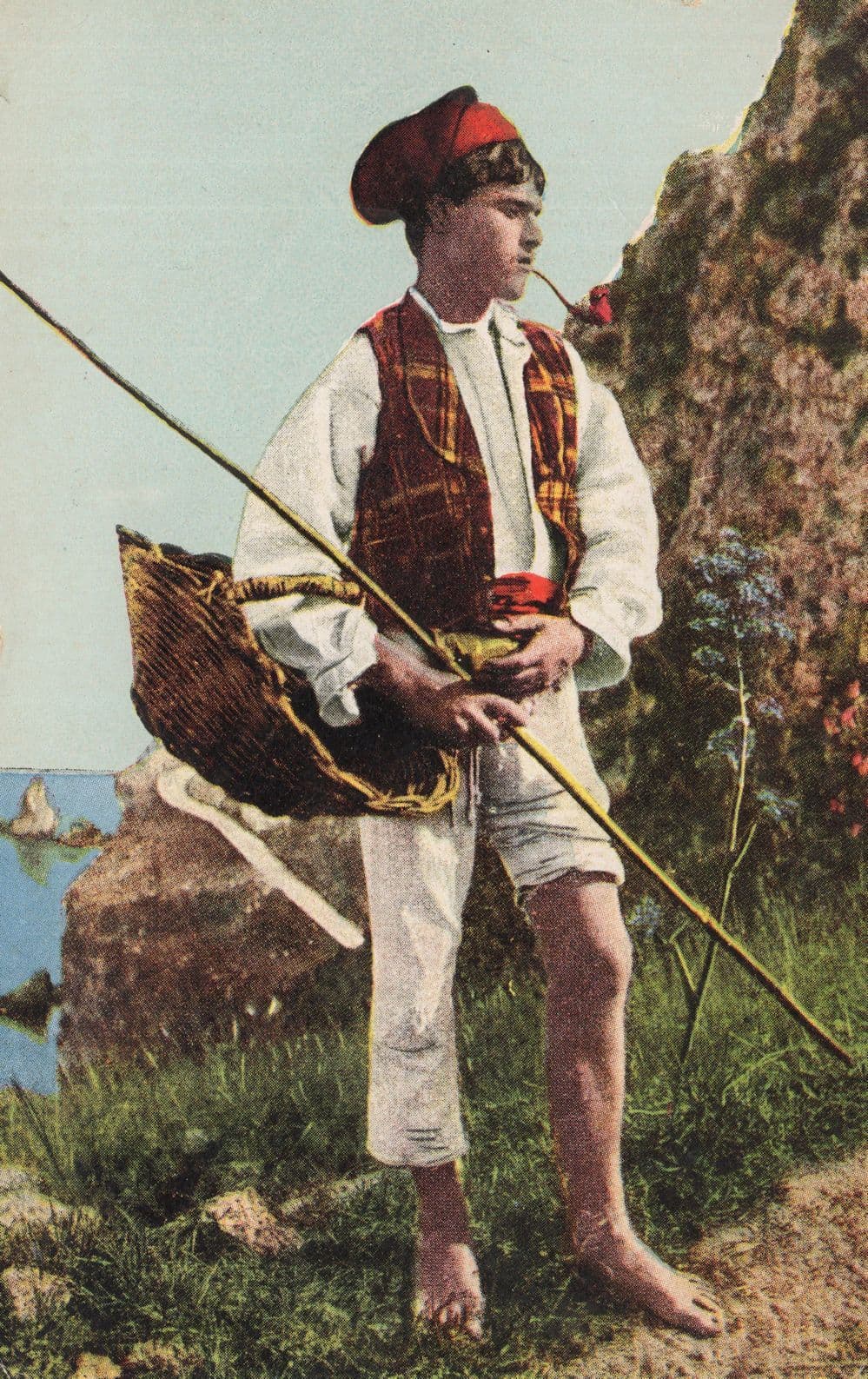 Costume Siciliano Italian Fashion Smoking Pipe Old Postcard