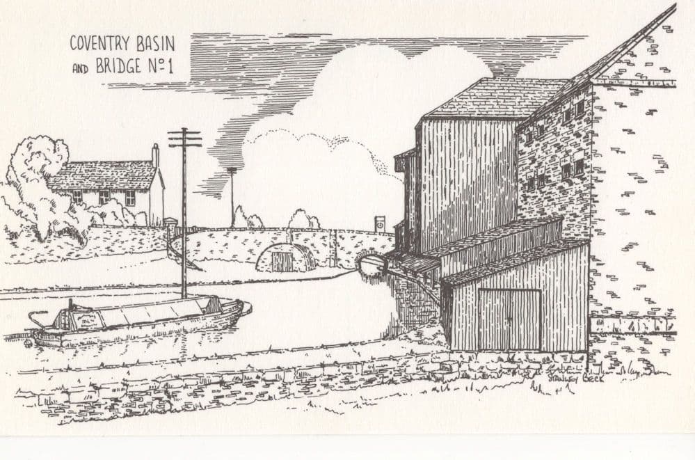 Coventry Ship Canal Basin & Bridge Artist Sketch Rare Postcard