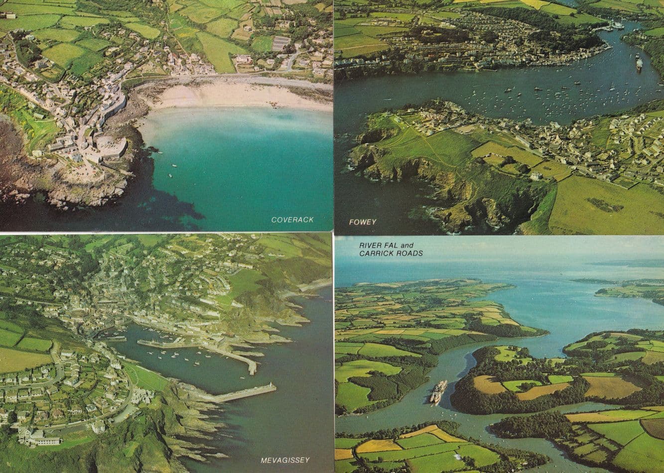 Coverack Porthtowan Falmouth Carrick Roads 4x Cornwall Aerial Map Postcard s