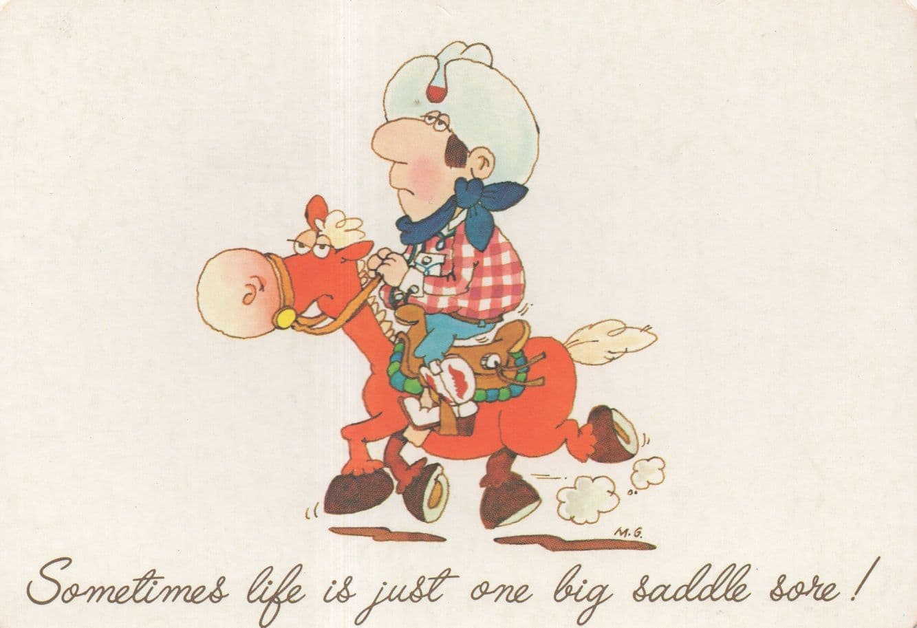 Cowboy Life Is A Saddle Sore Bum Horse Comic Western Postcard