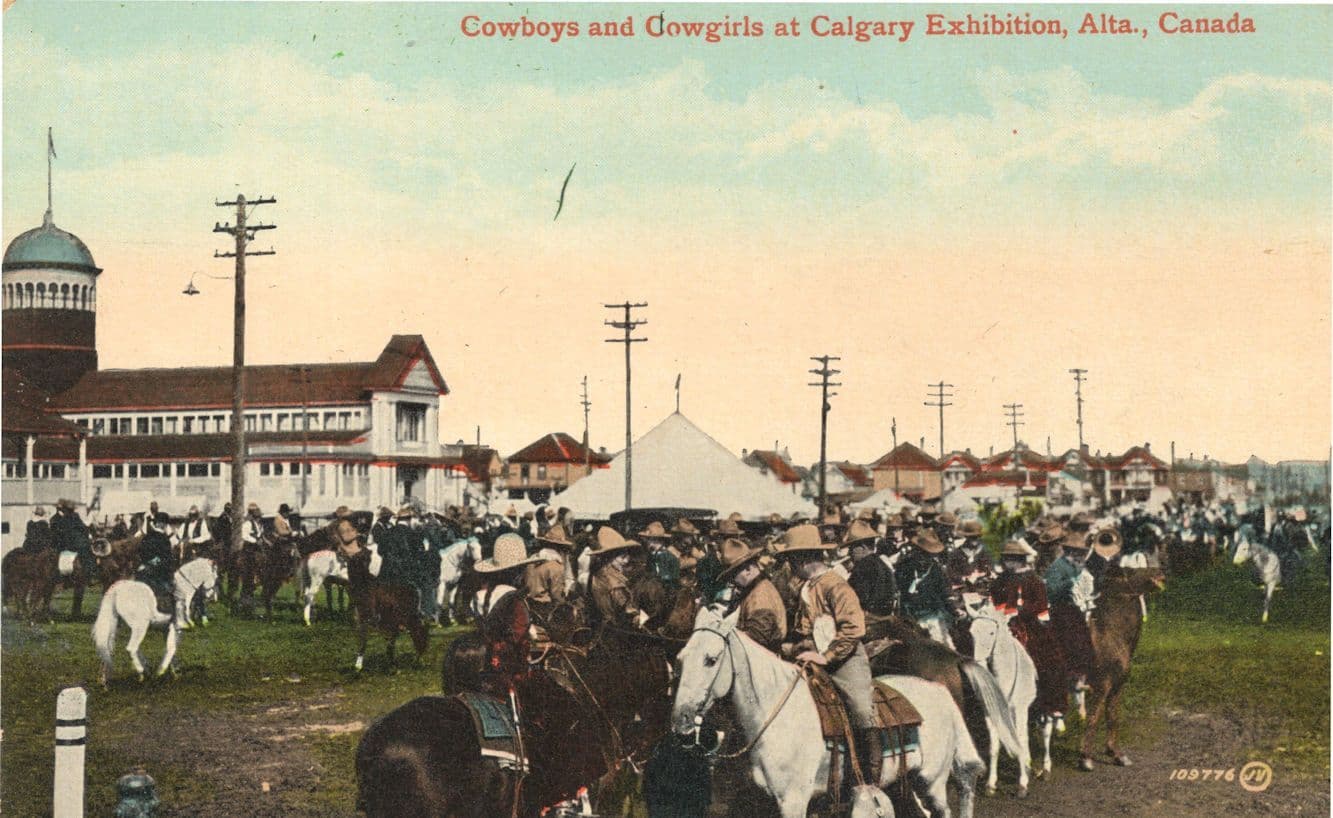 Cowboys & Cowgirls At Calgary Exhibition Antique Rare Canada Postcard
