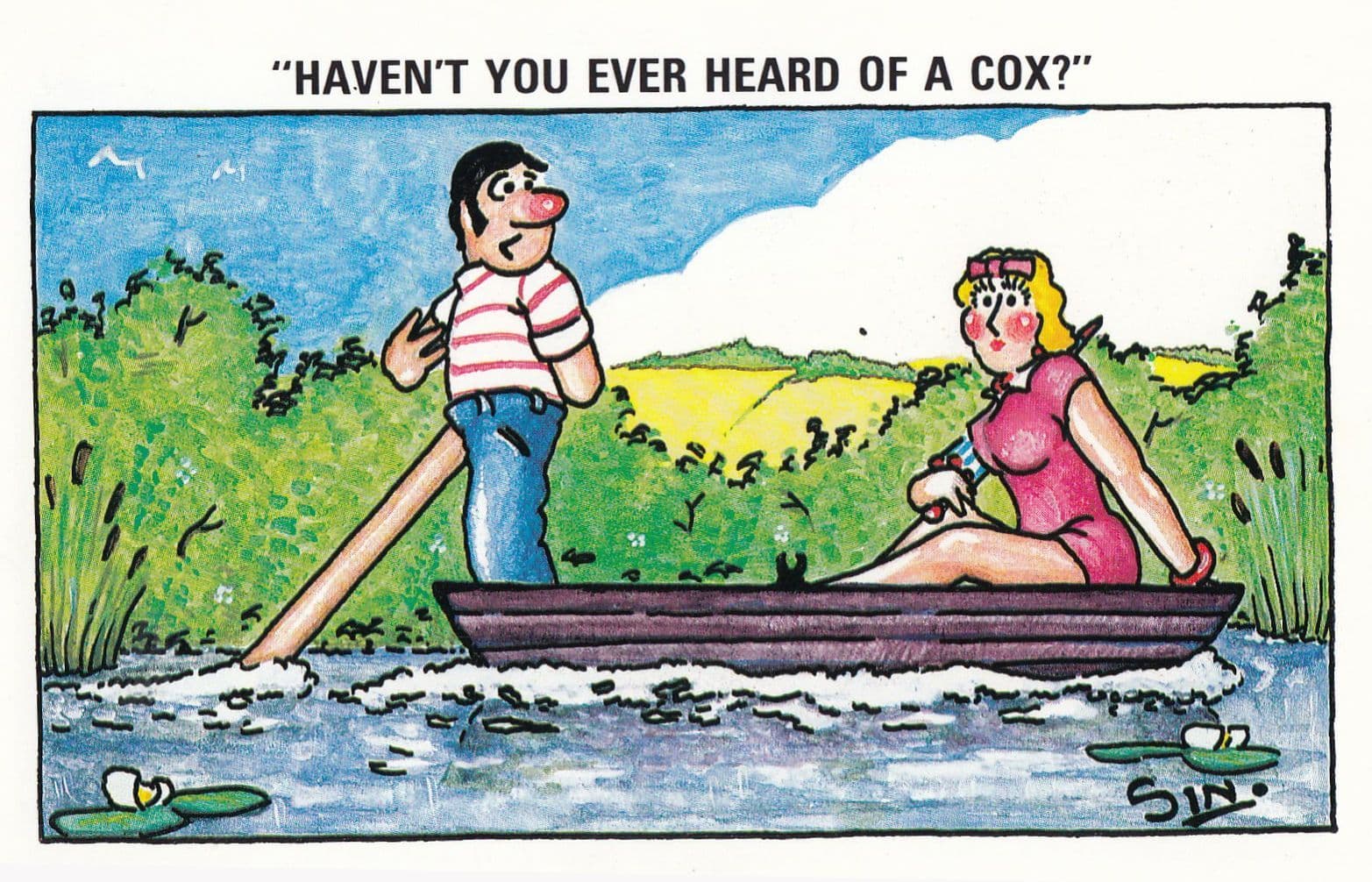 Cox Paddle Sailing Rowing Boat Risque 1970s Comic Humour Postcard