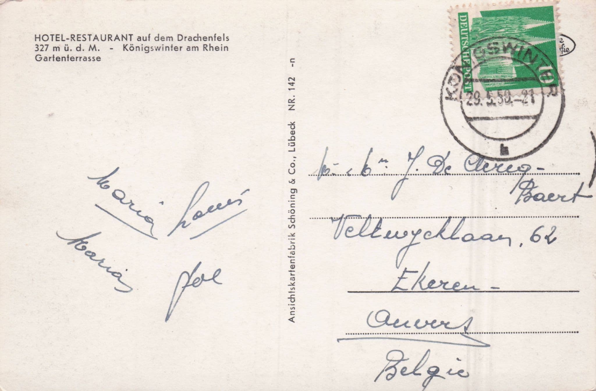 CPSM Hotel Restaurant Dem Drachenfels German Diners Hand Signed Postcard