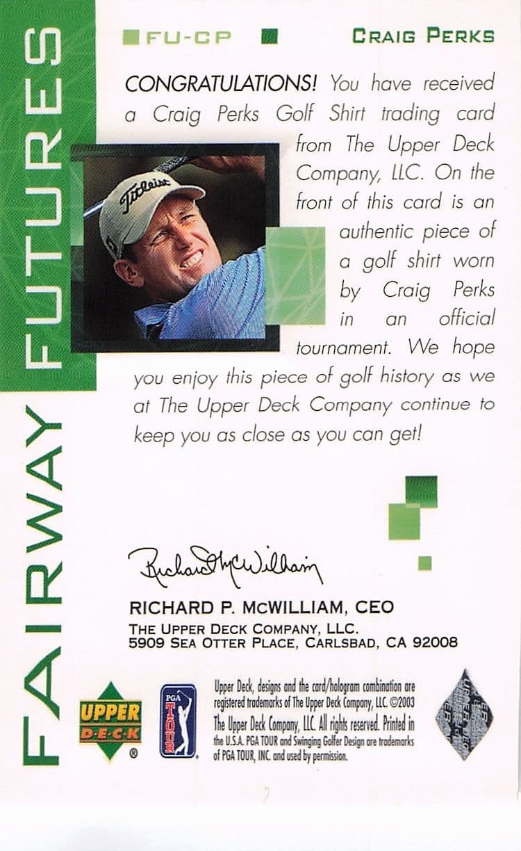 Craig Perks Fairway Futures Fabric 2003 Real Golf Shirt Trade Card