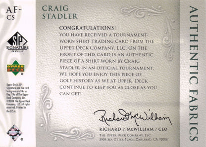 Craig Stadler Authentic Fabrics 2004 Upper Deck Real Golf Shirt Card