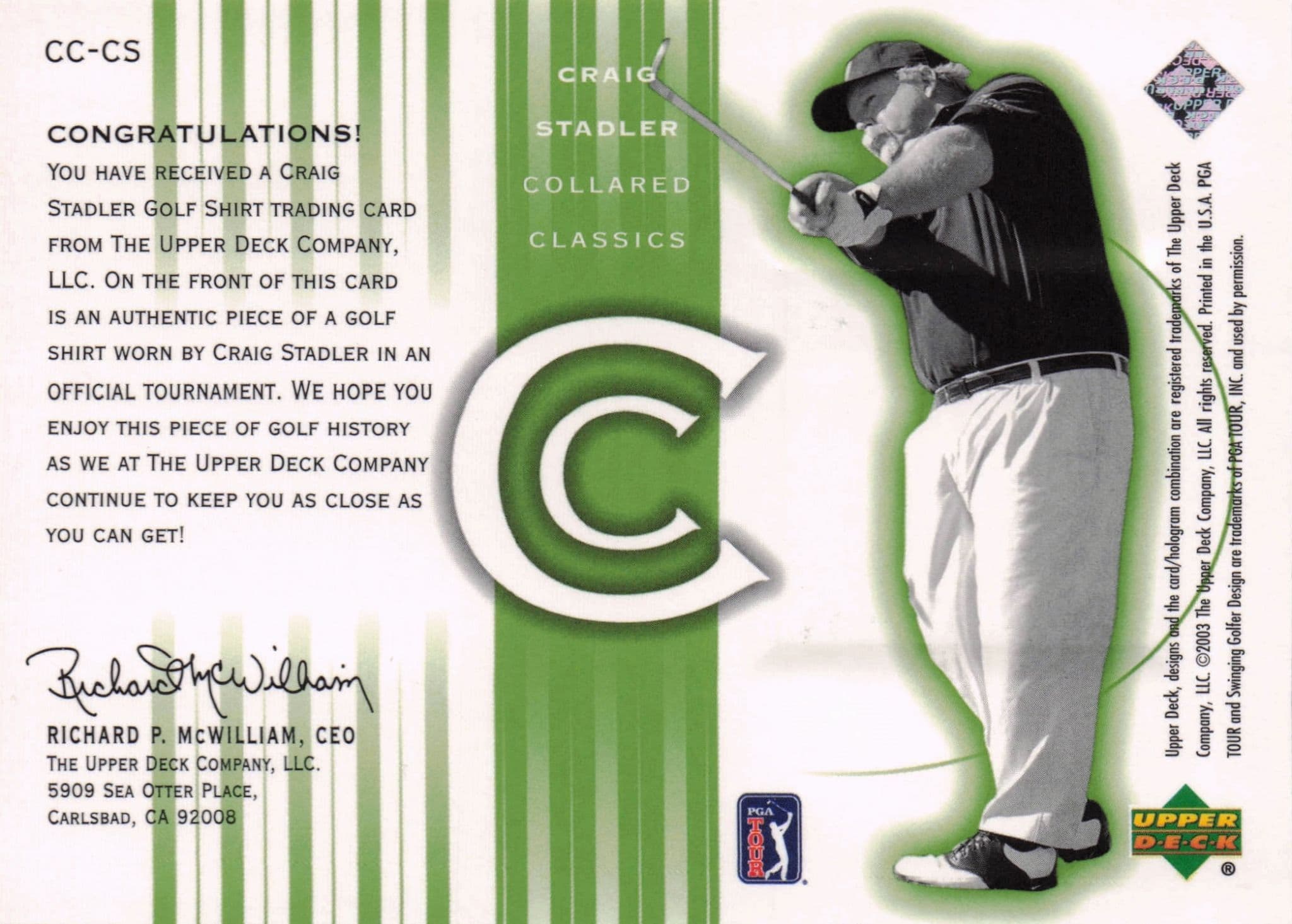 Craig Stadler Collared Classics Golf Shirt Relic Upper Deck 2003 Card