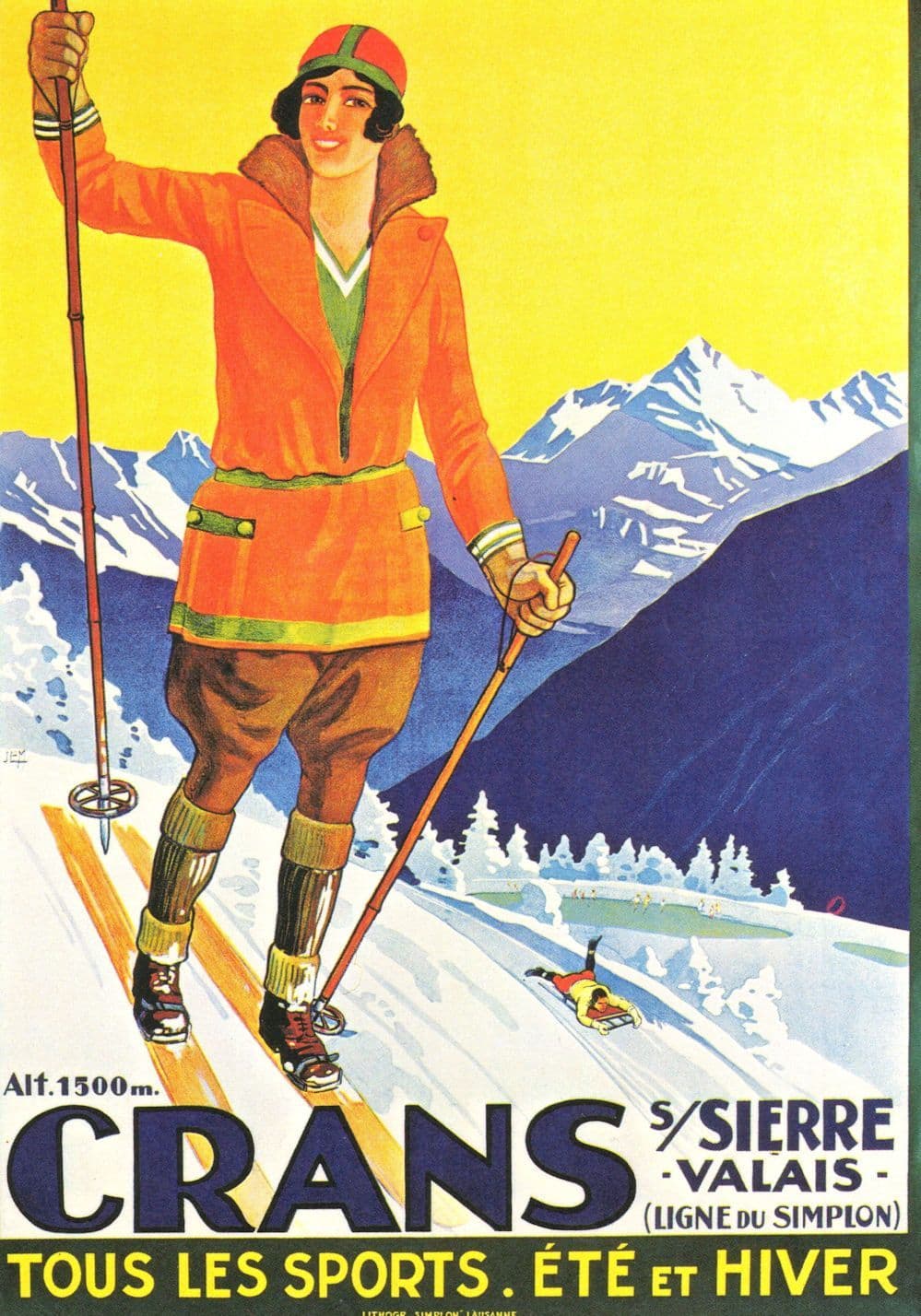 Crans Sierre Valais Tourisme De Crans Sur Sierre Skiing Swiss Poster Postcard