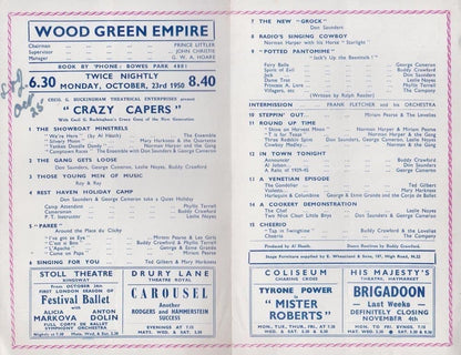 Crazy Gang Capers Musical Comedy Wood Green London Theatre Programme