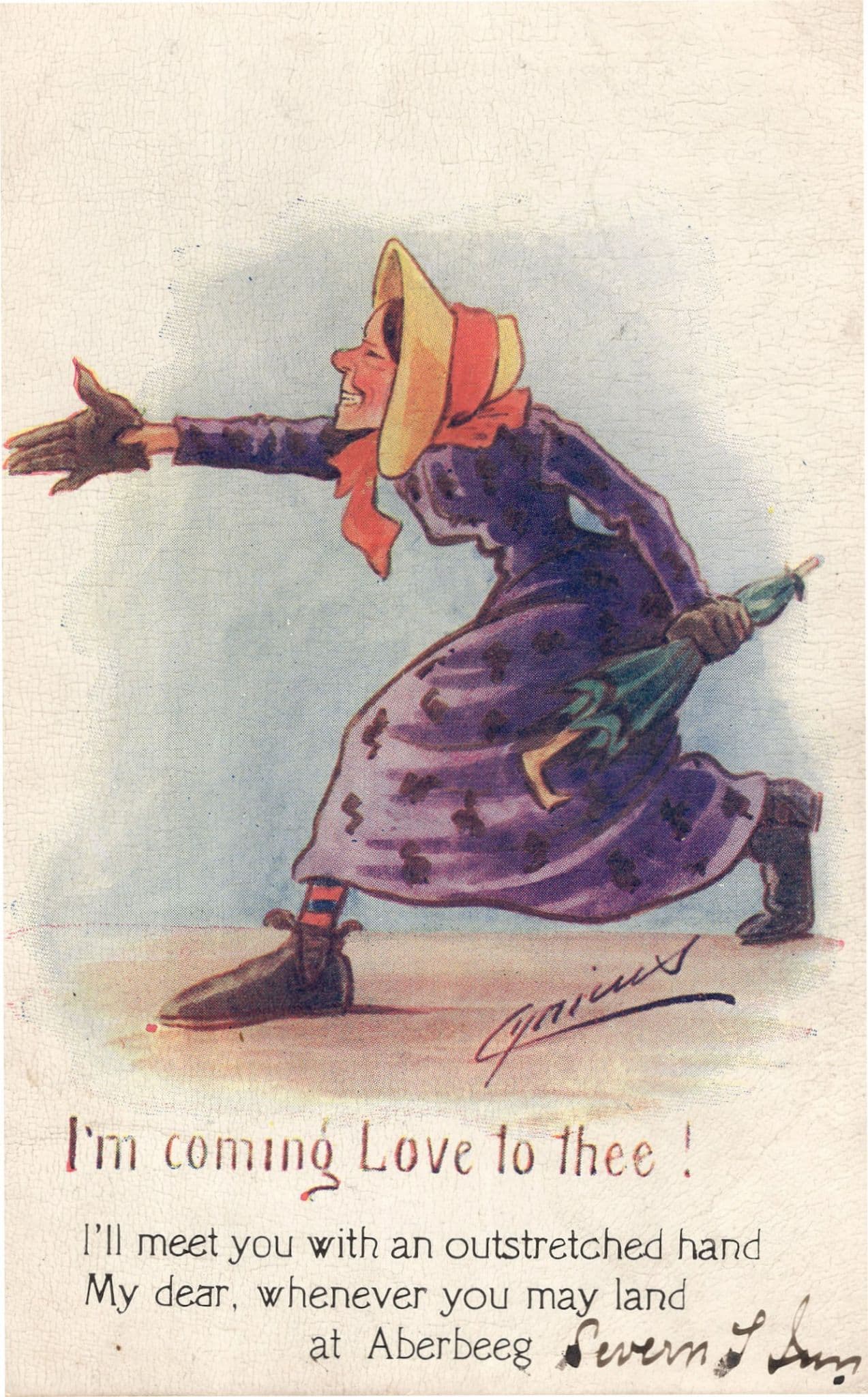 Crazy Lady Wanting A Date Aberbeeg Wales Old Comic Postcard