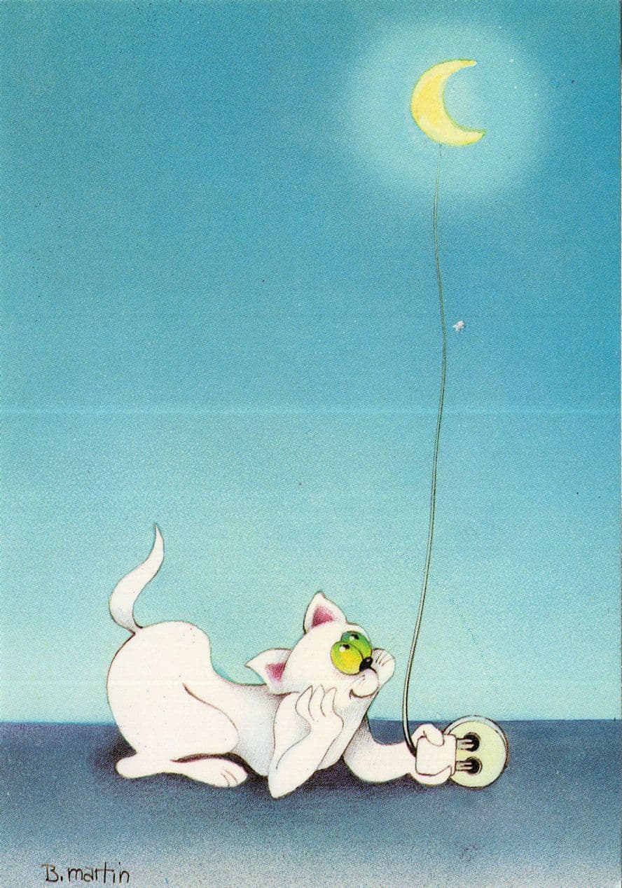 Crescent Moon On Electricity Plug Light Cat Comic Postcard