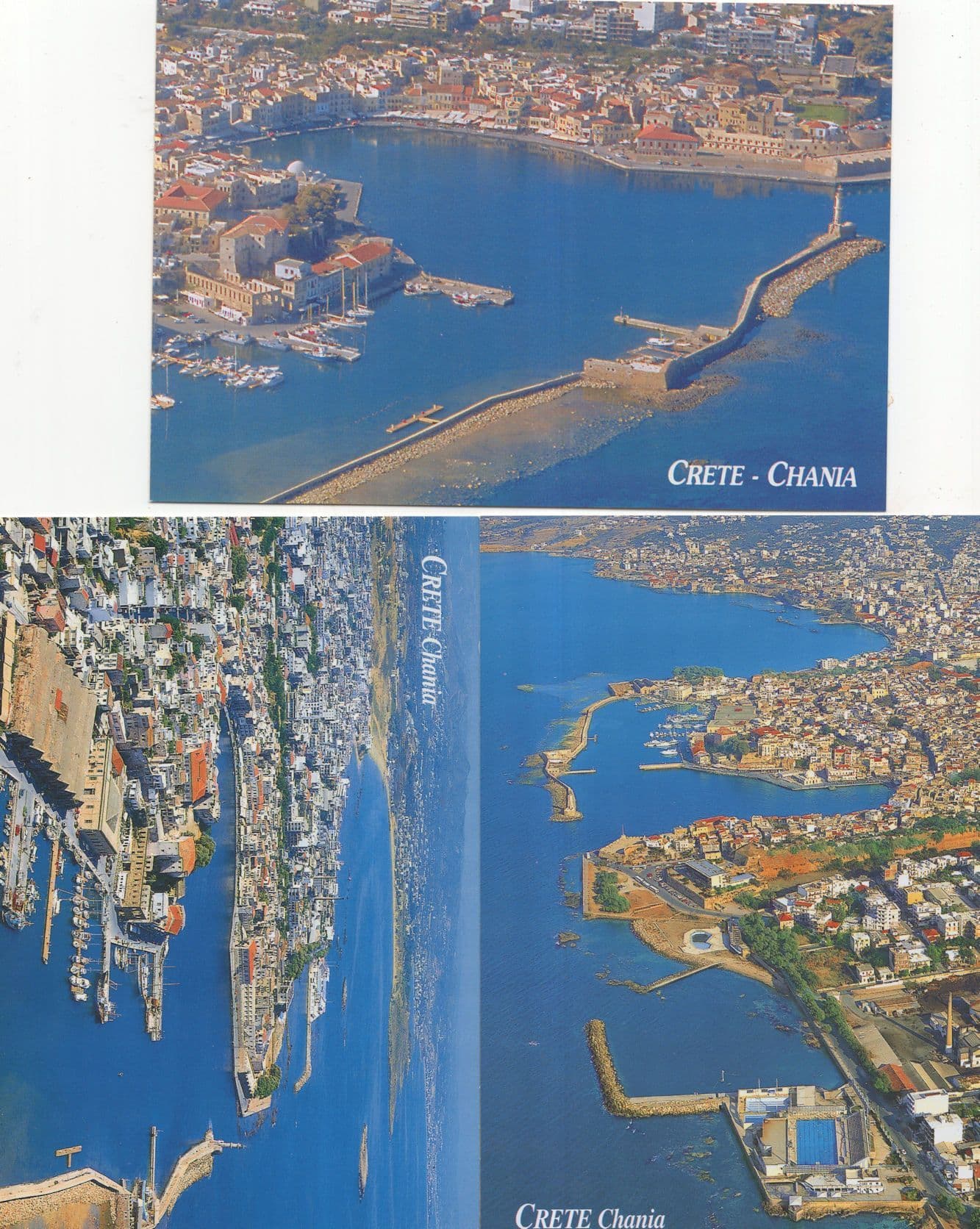 Crete Krete Rethymno Aerial Birds Eye Boats 3x Postcard s