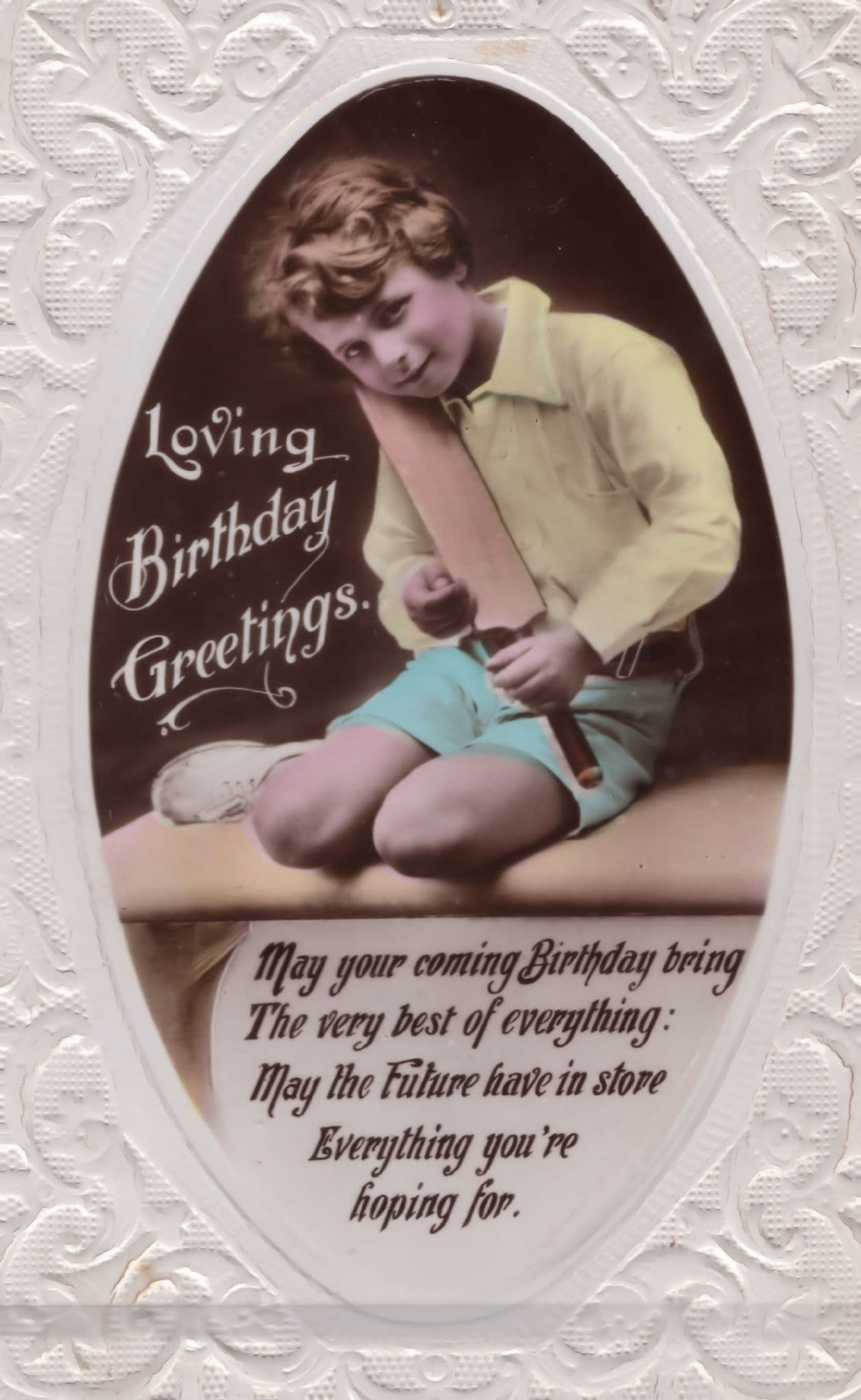 Cricket Bat Child Waiting For Match Antique Greetings Postcard