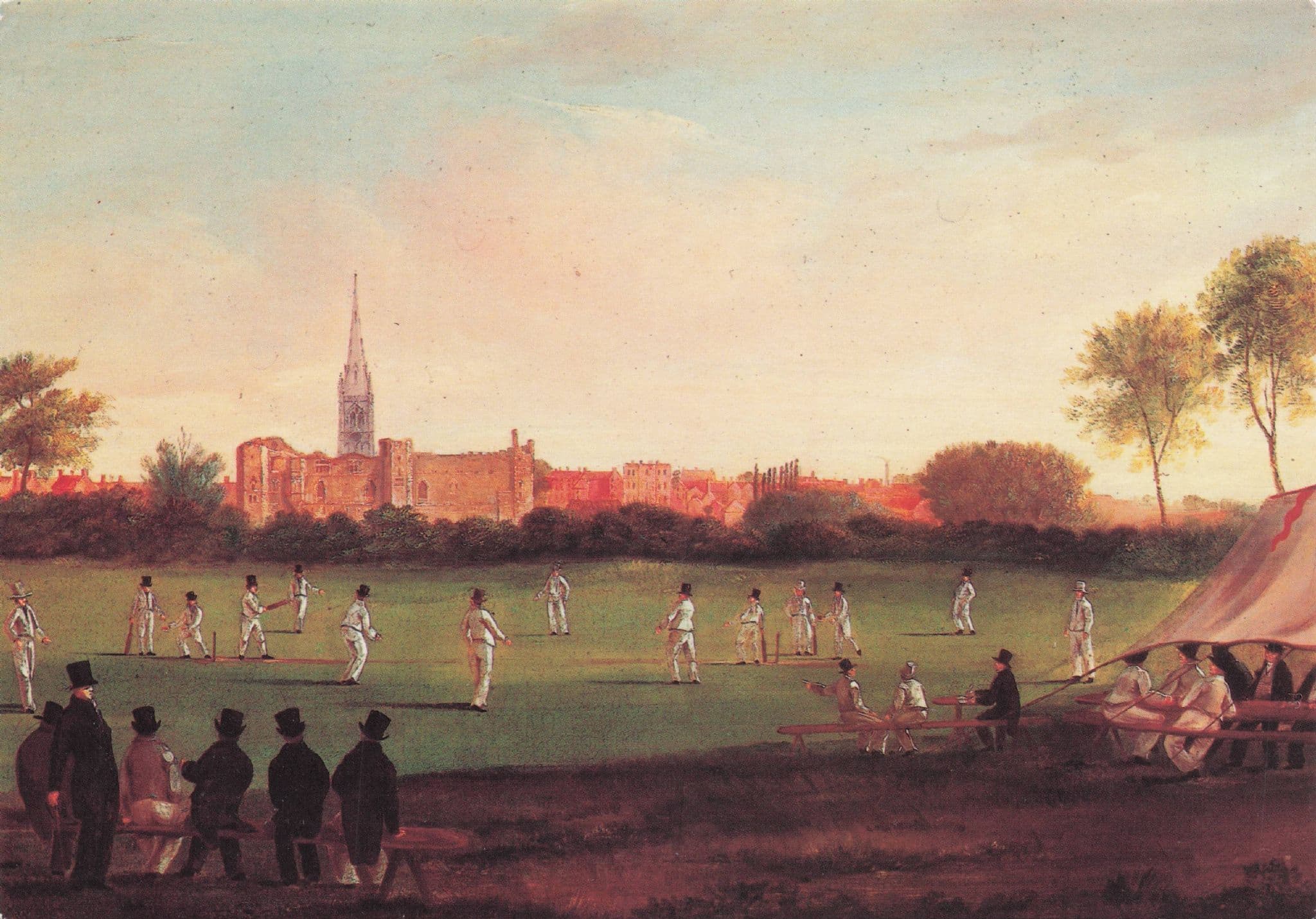 Cricket Match at Newark On Trent in 1923 Painting Postcard