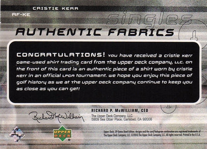 Cristie Kerr Authentic Fabrics Singles 2003 Golf Upper Deck Worn Shirt Card