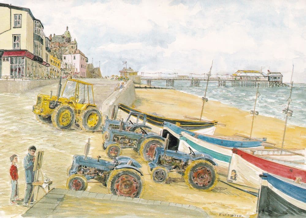 Cromer Promenade Norfolk Farm Tractor Painting Postcard