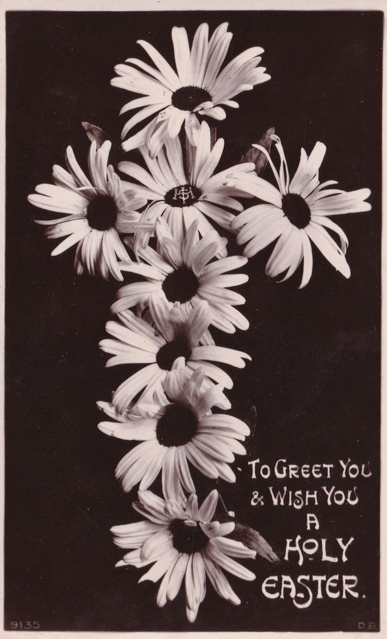 Crucifix Made With Daffodils Antique Real Photo Religious Postcard