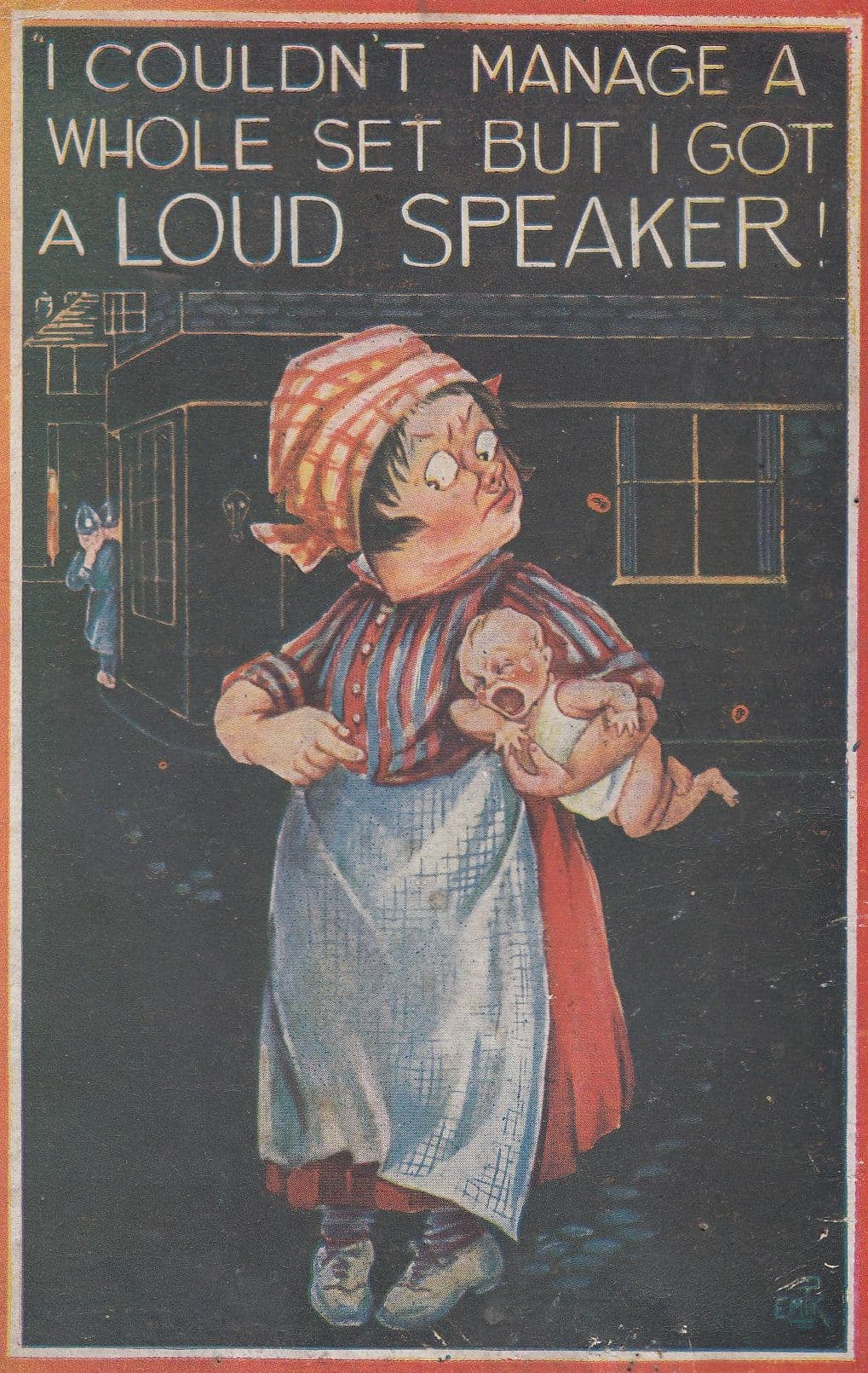 Crying Baby Is Hi Fi Loudspeaker Antique Comic Postcard