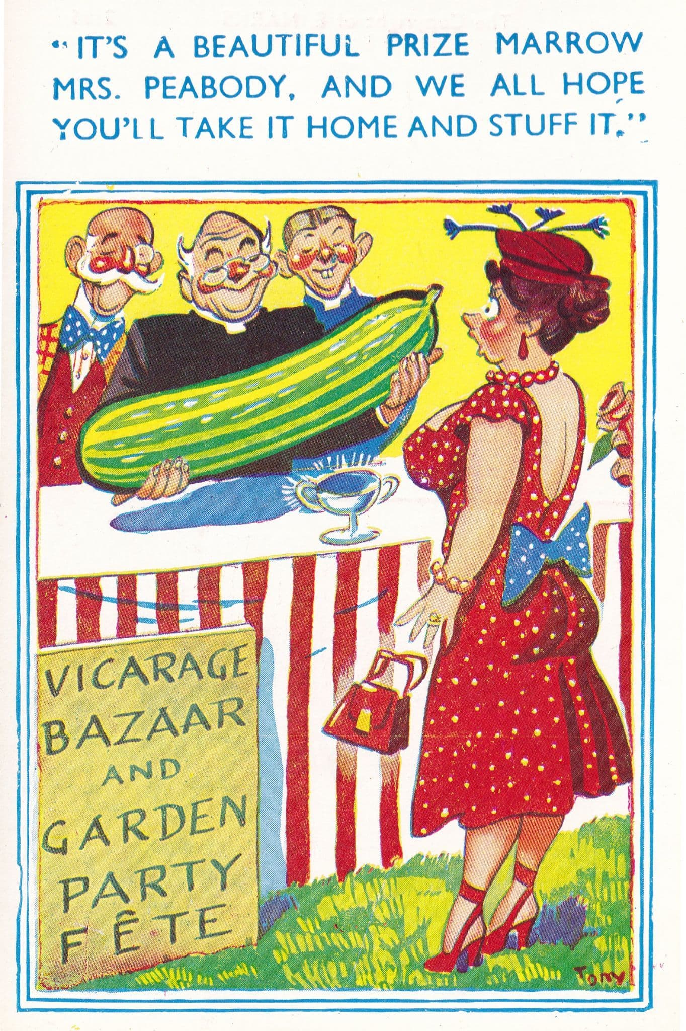 Cucumber at Garden Fete Part Prize Marrow Comic Postcard