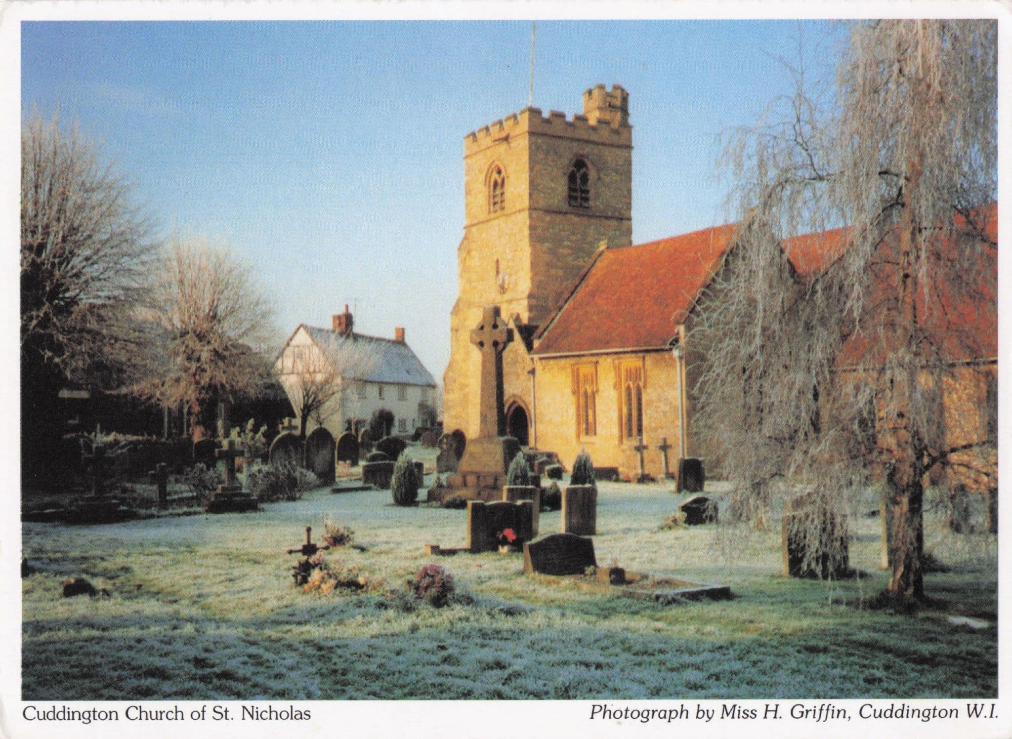 Cuddington Church St Nicholas Bucks in Frost Women's Institute Rare Photo Postcard