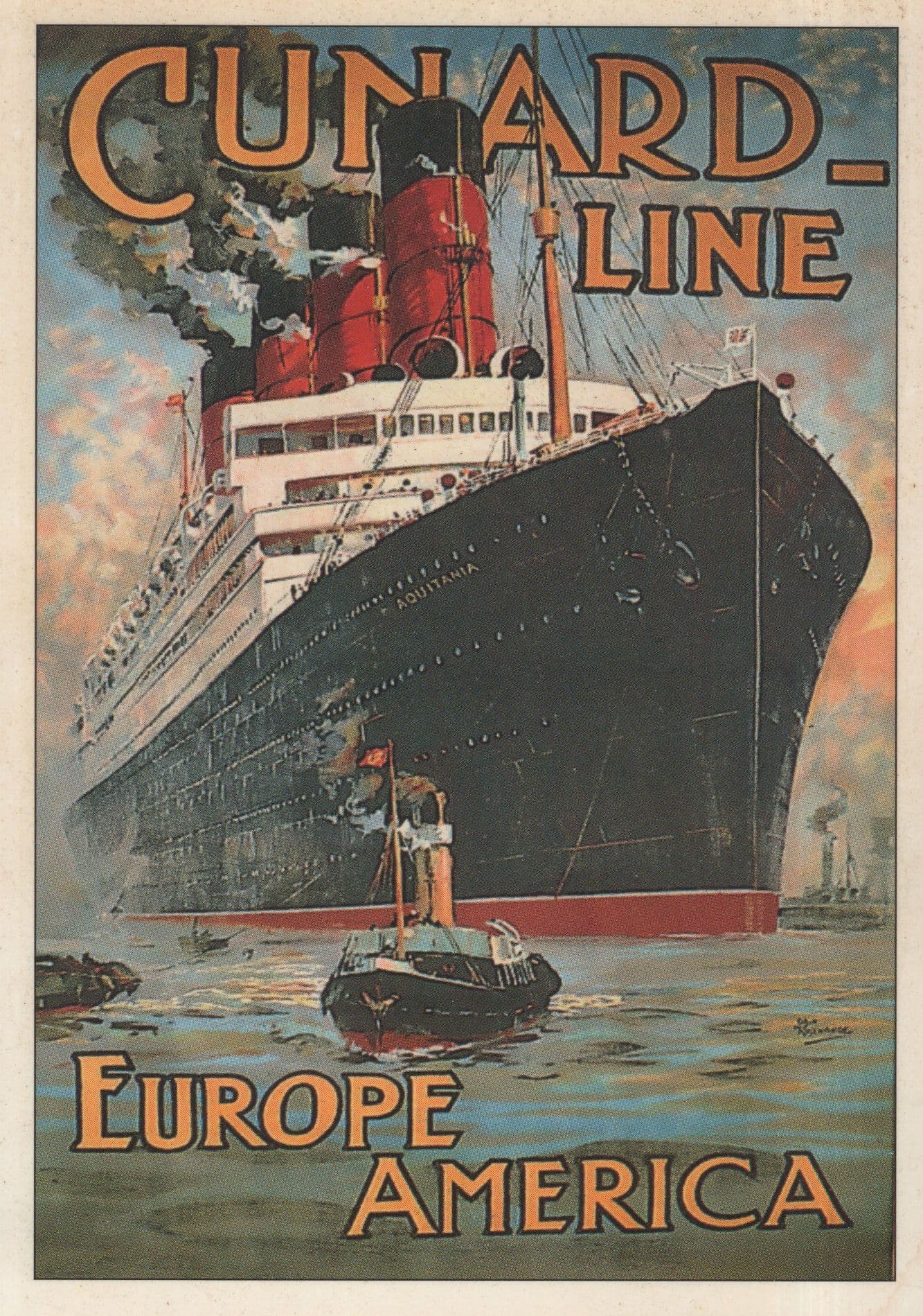 Cunard Line Europe to America Ship Advertising Postcard