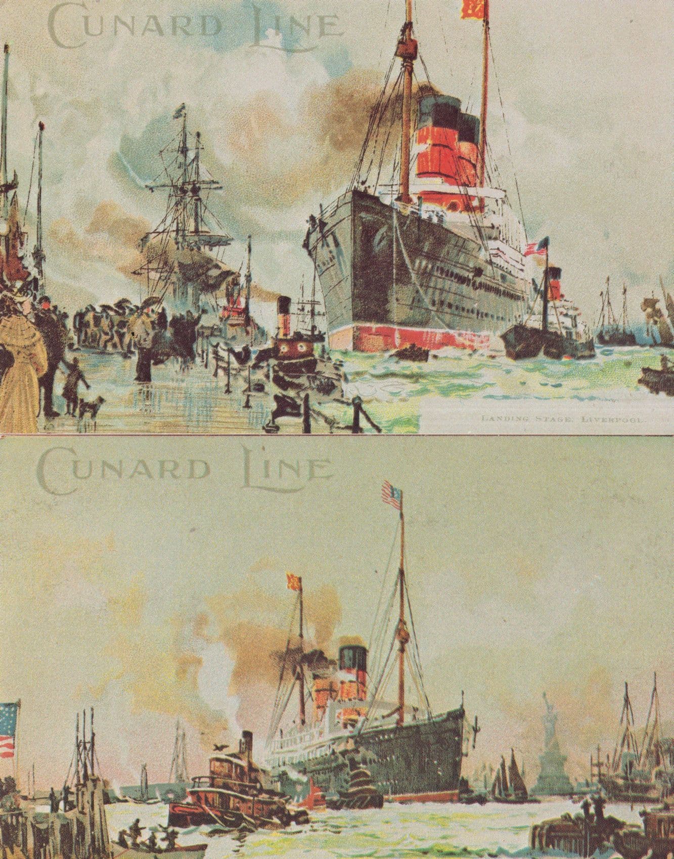Cunard Line Ferry Landing Stage Liverpool 2x USA Ship Postcard s