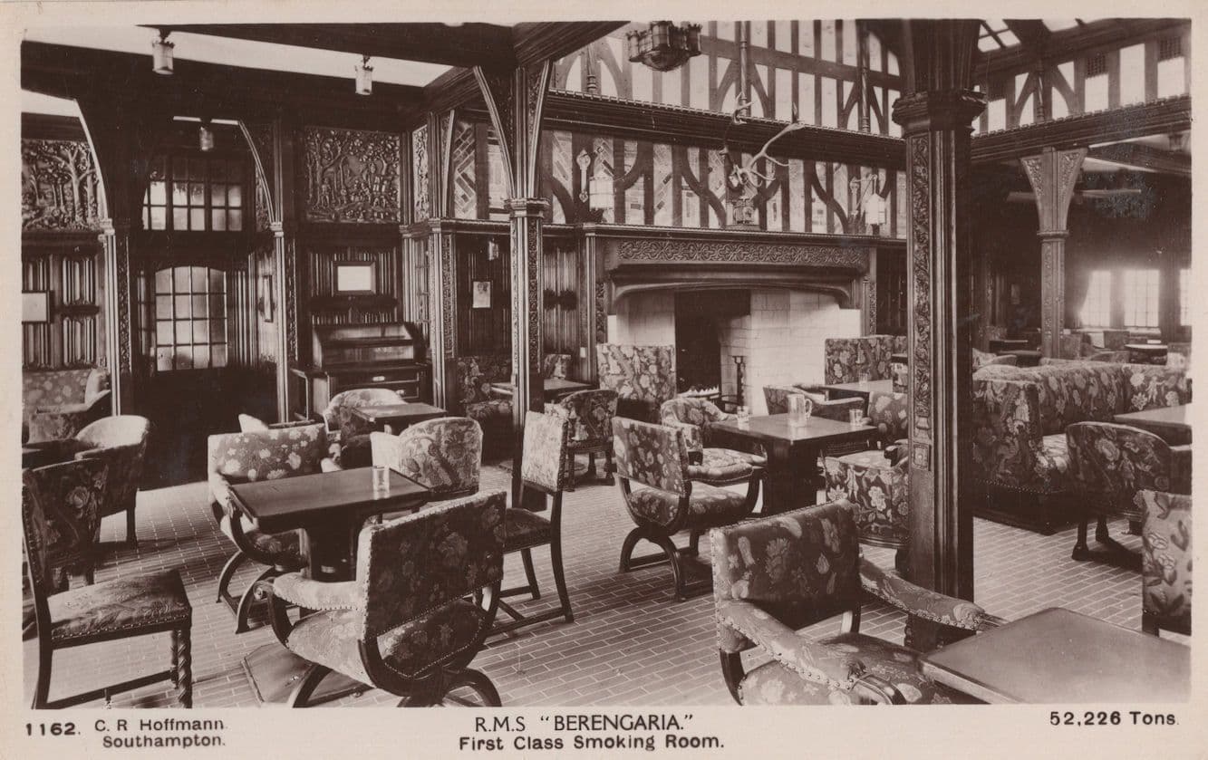 Cunard RMS Berengaria First Class Smoking Room RP Postcard
