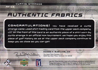 Curtis Strange Authentic Fabrics Singles Golf 2003 Upper Deck Worn Shirt Card